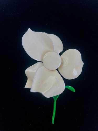 White Enamel Flower Brooch