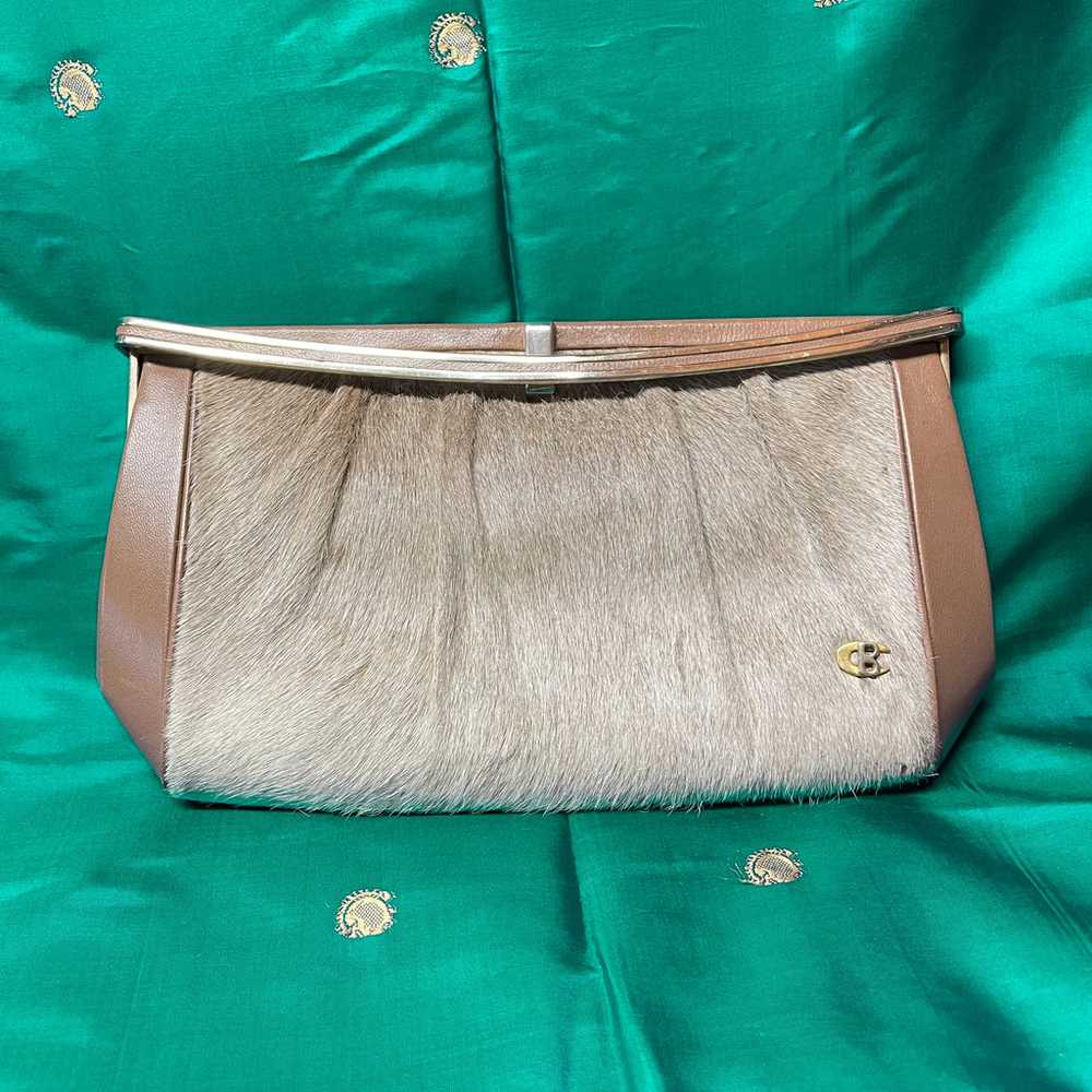 Vintage 70s Cowhide/Leather Brass Clutch & Should… - image 1