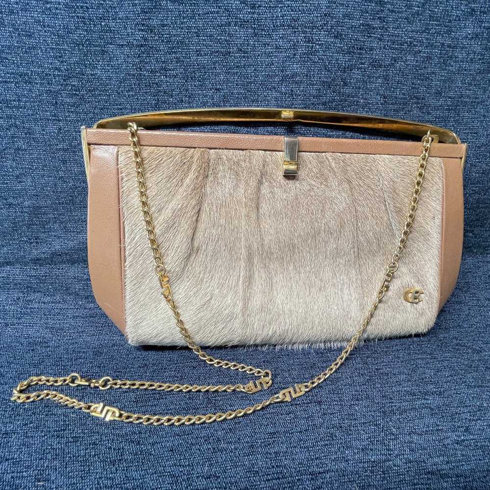 Vintage 70s Cowhide/Leather Brass Clutch & Should… - image 2