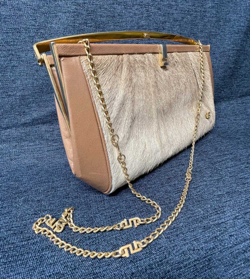 Vintage 70s Cowhide/Leather Brass Clutch & Should… - image 3