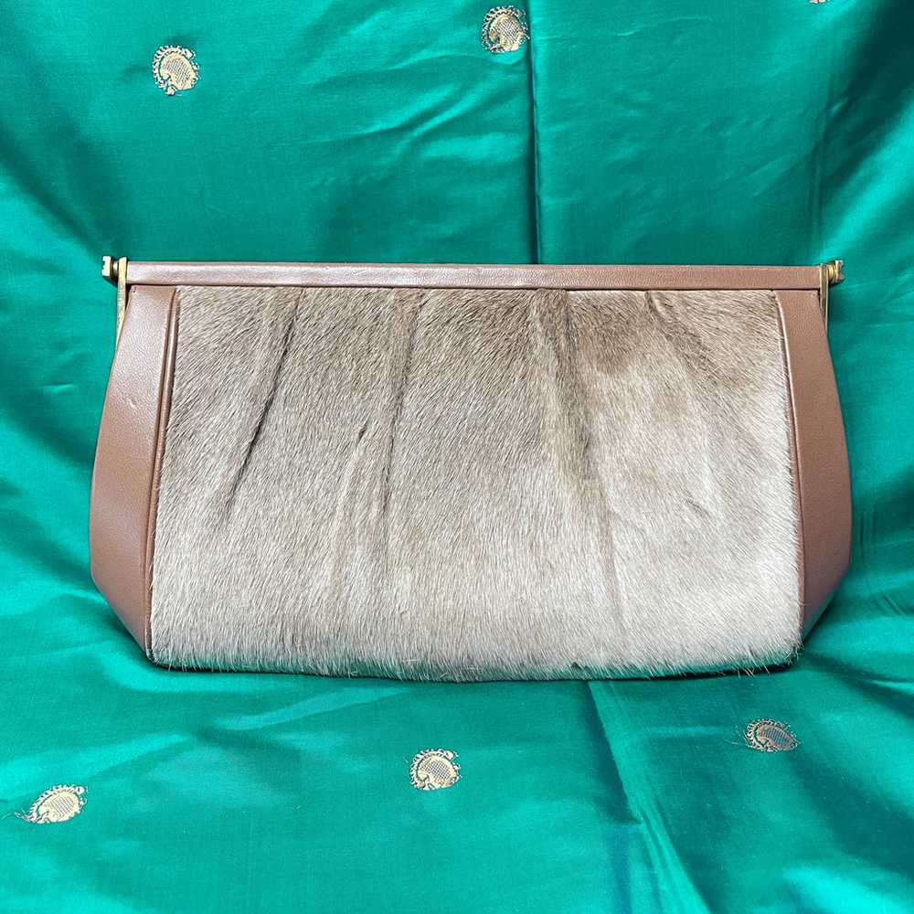 Vintage 70s Cowhide/Leather Brass Clutch & Should… - image 5