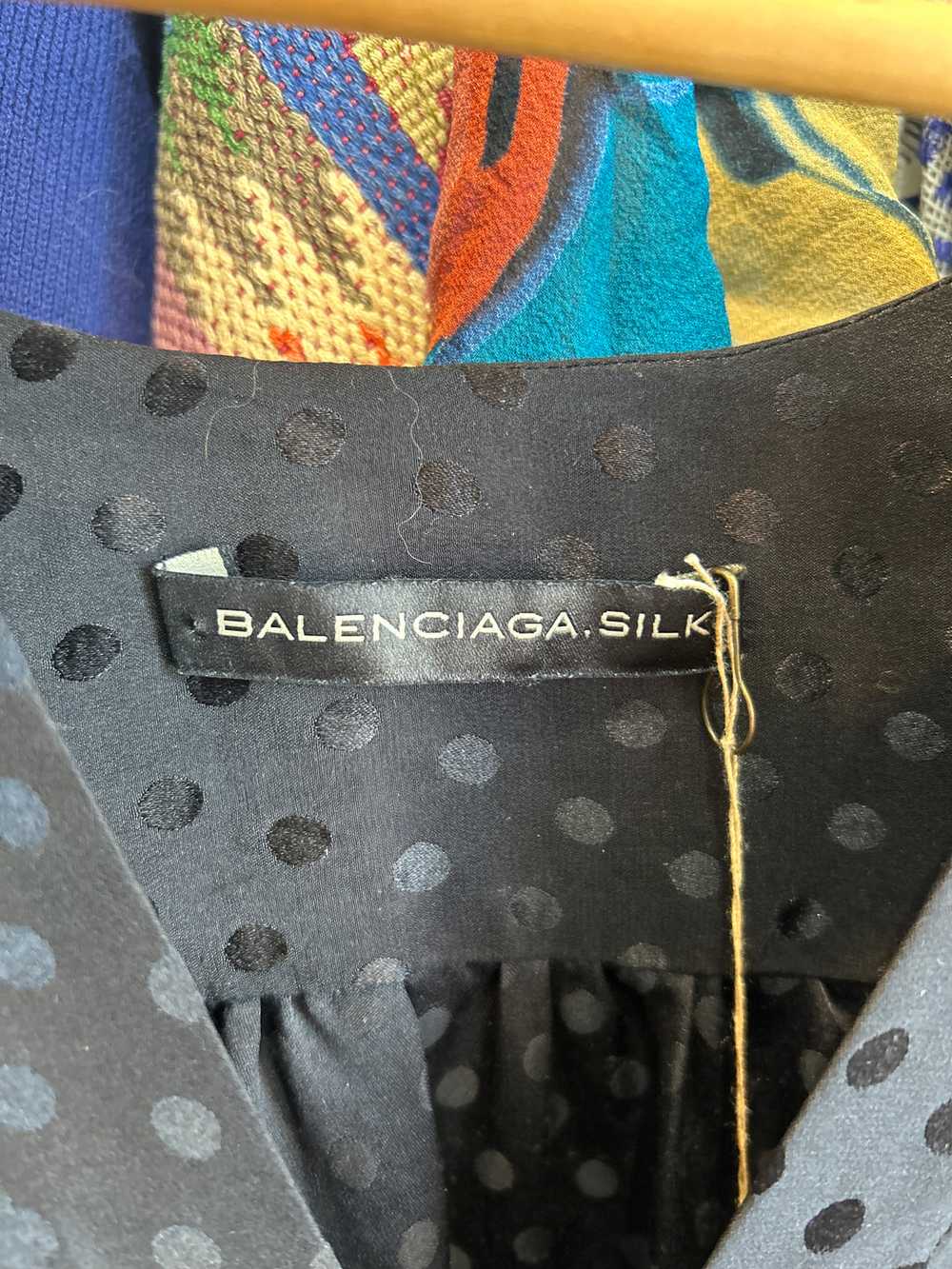 Vintage Balenciaga Black Polka Dot Silk Dress - image 6