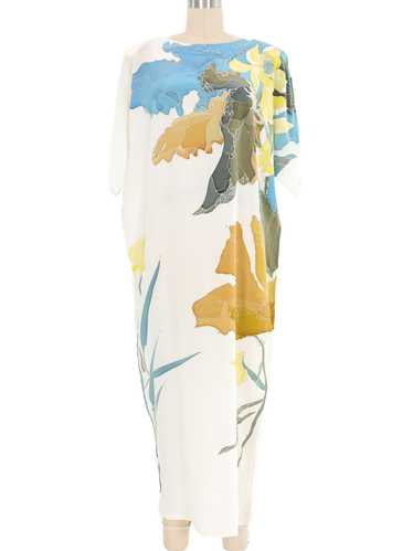 White Painted Silk Floral Maxi Dress