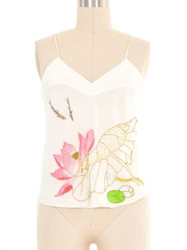 White Floral Embellished Silk Cami