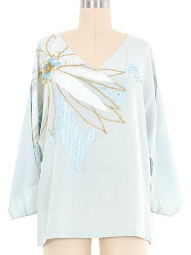 Baby Blue Embellished Painted Silk Top