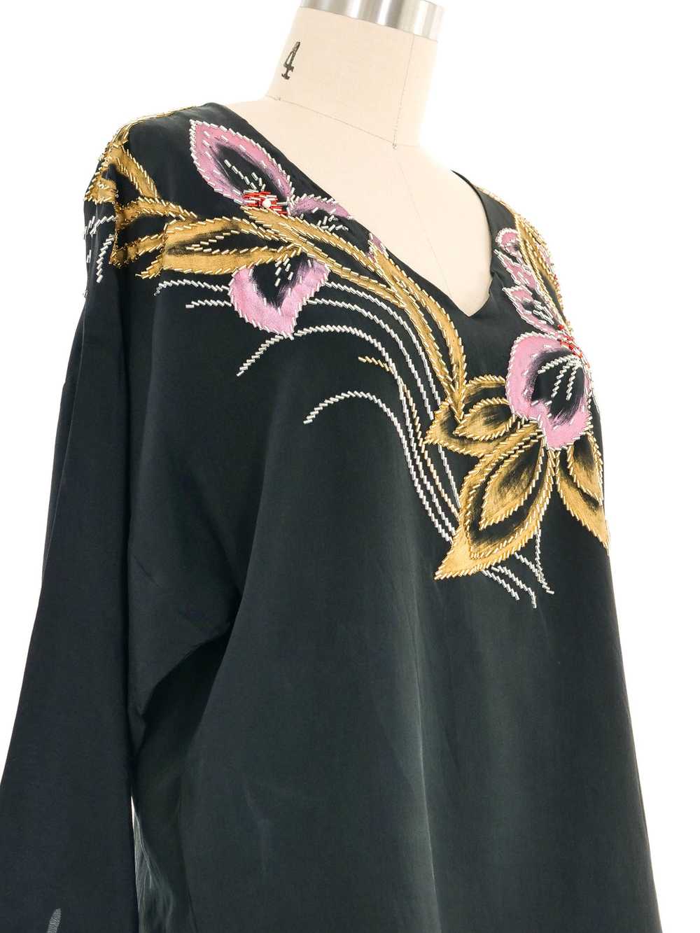 Black Painted Floral Silk Top - image 2