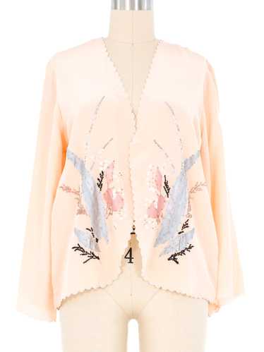 Blush Scallop Edge Silk Bed Jacket