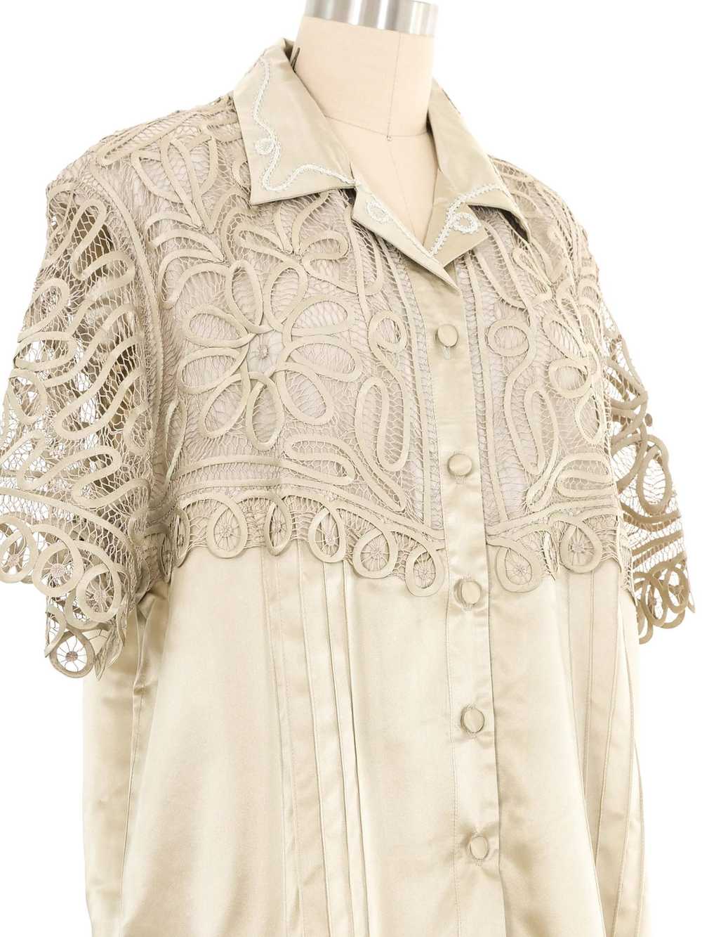 Champagne Satin Crochet Overlay Blouse - image 2