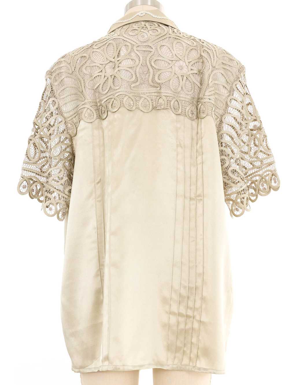 Champagne Satin Crochet Overlay Blouse - image 4