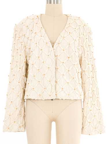 Cream Cropped Lattice Crochet Jacket