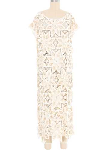 Cream Sequin Embellished Crochet Maxi Dress