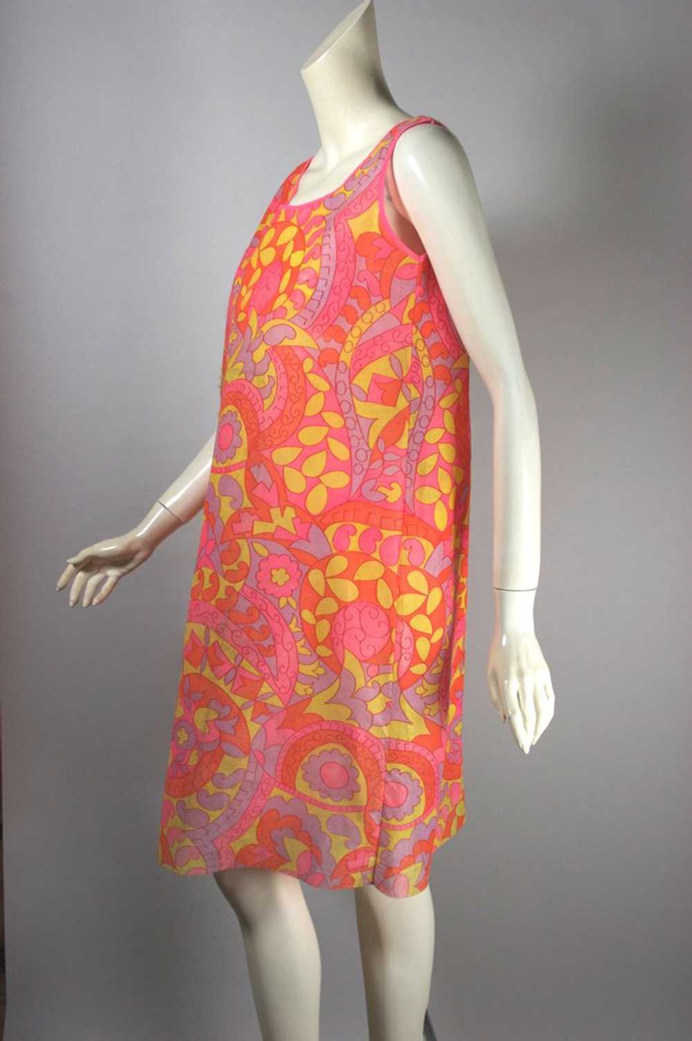 1960s paper dress pink flower power print XS 34 b… - image 2