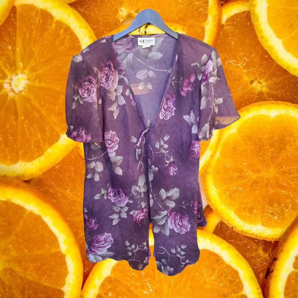 Other Vintage S. L. Fashions Purple Floral 2 Piec… - image 7