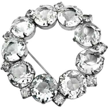 Vintage Prong Set Open Back Crystal Circle Brooch