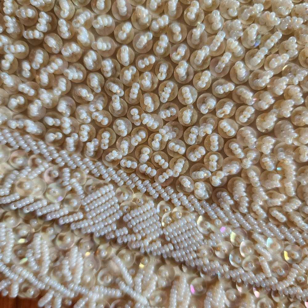 Vintage La Regale 50s Beaded Sequin Clutch Off Wh… - image 9