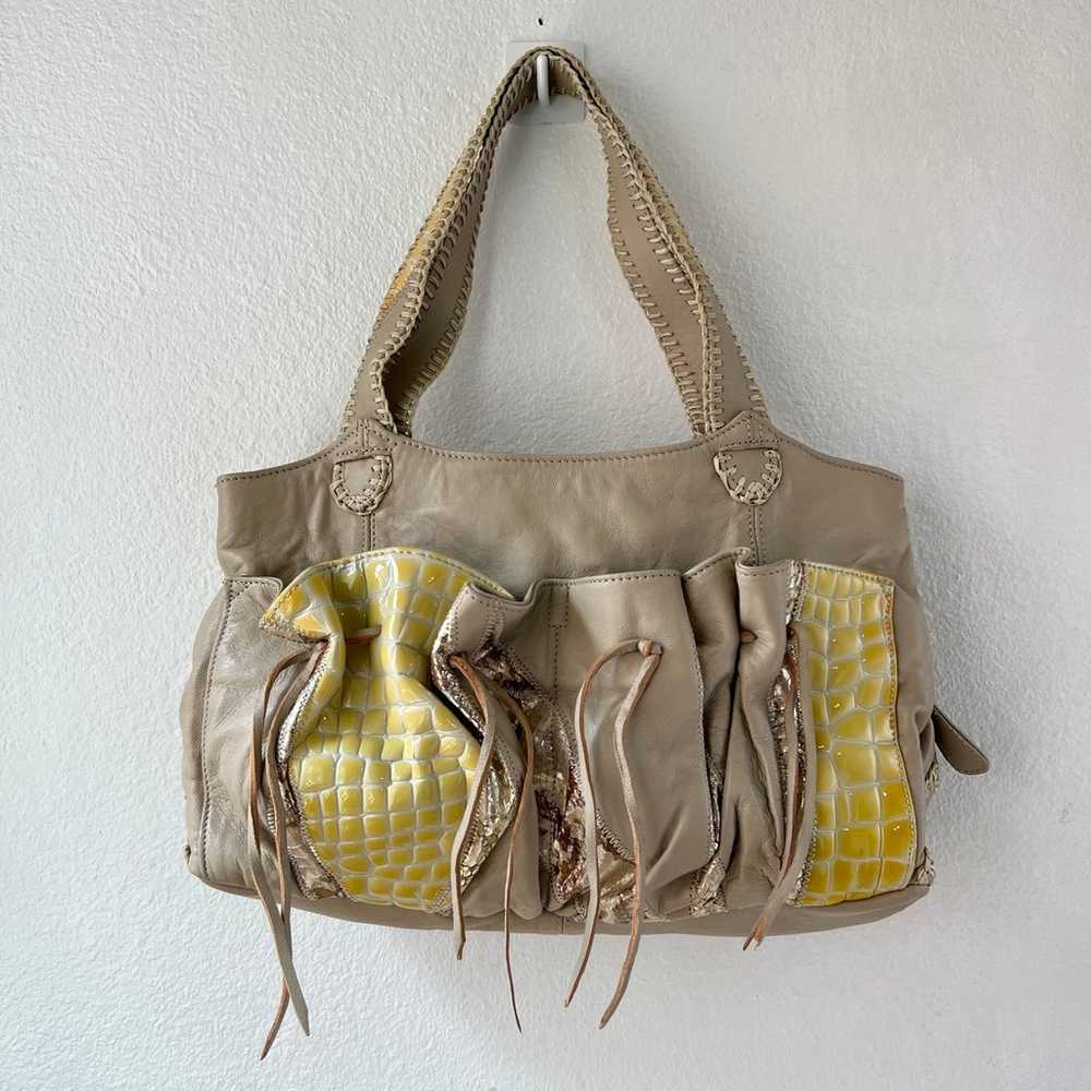 Vintage Chi by Carlos Falchi Tote Bag Beige Leath… - image 1