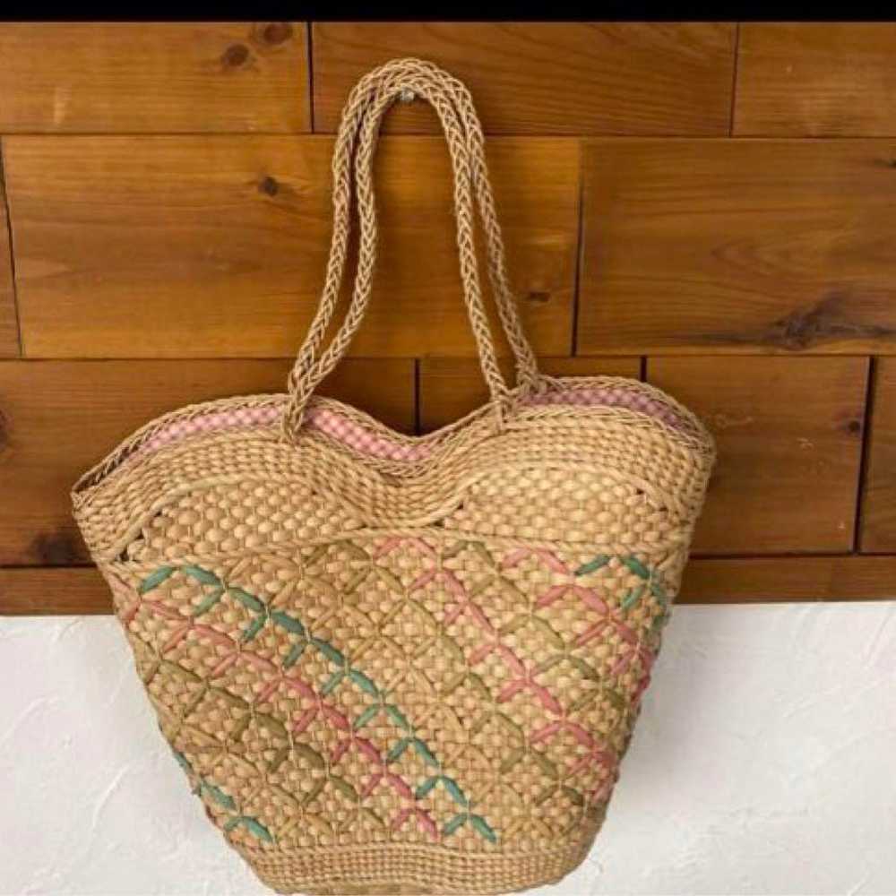 Vintage Basket Bag Gingham Check Pink - image 1