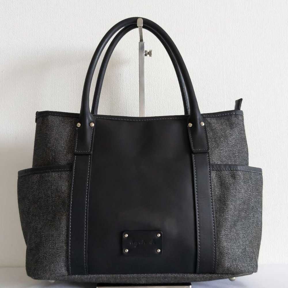 Agnes B Voyage Handbag Tote Black Gray Leather Ac… - image 1