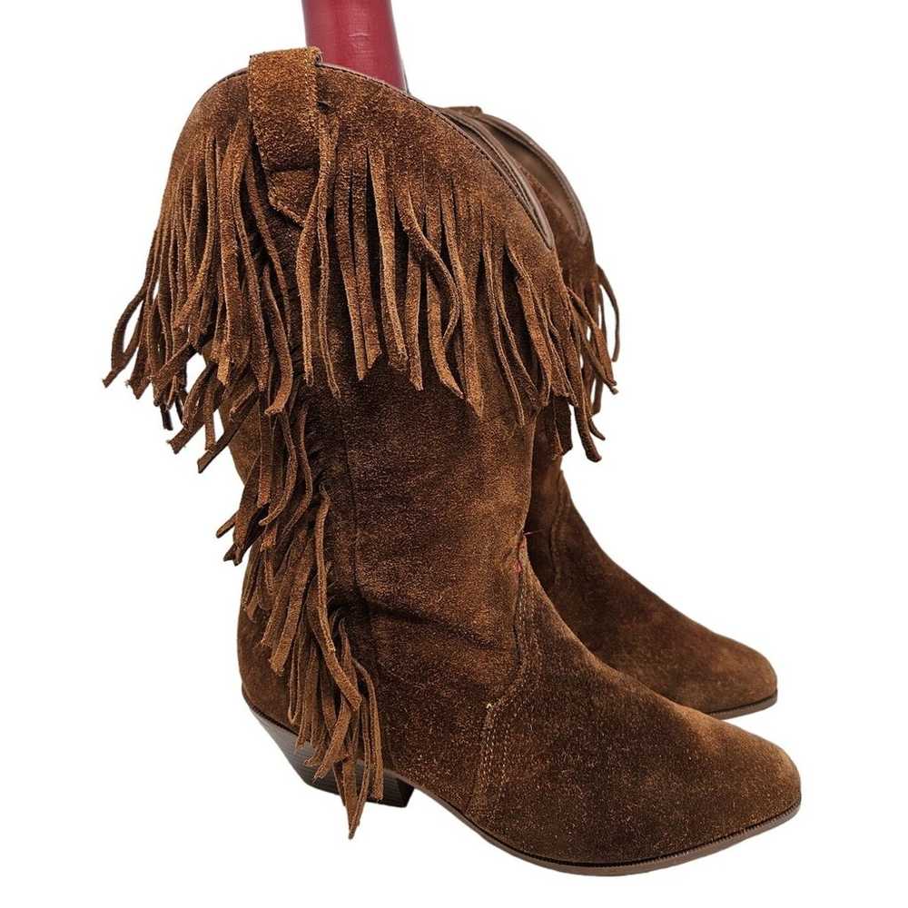 Vintage Leather Craft 7.5 Brown Fringe Cowgirl We… - image 1