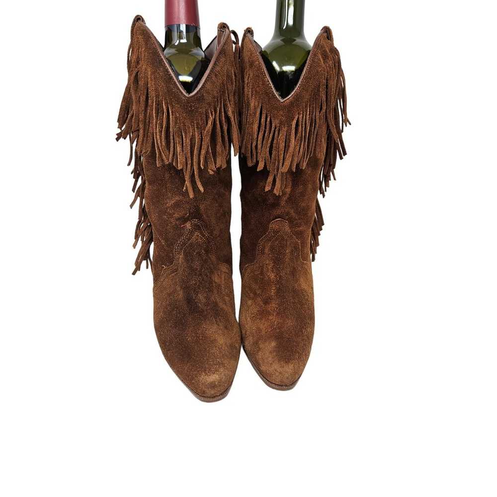 Vintage Leather Craft 7.5 Brown Fringe Cowgirl We… - image 3