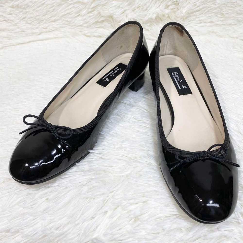 agnes b Agnes B Enamel Pumps Ribbon Motif Round T… - image 1