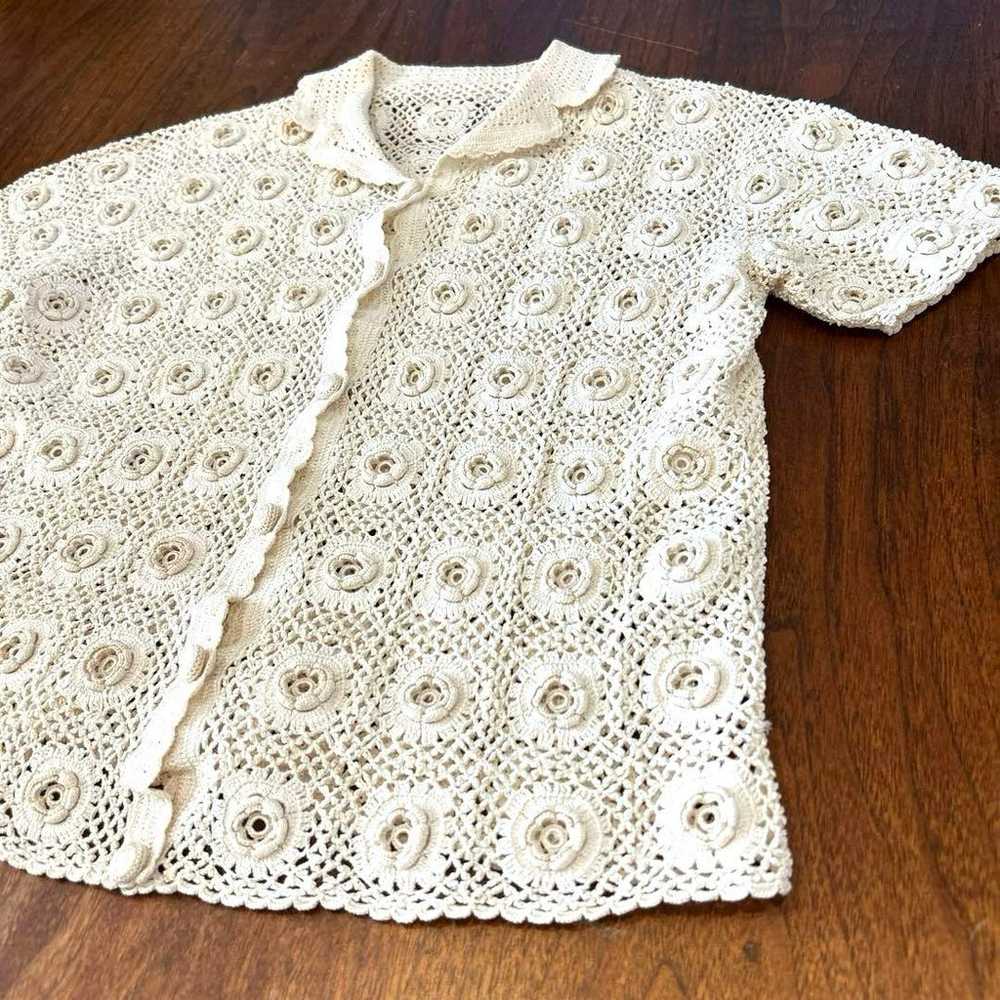 Vintage Hand Made Lace Cardigan in Ecru - image 10