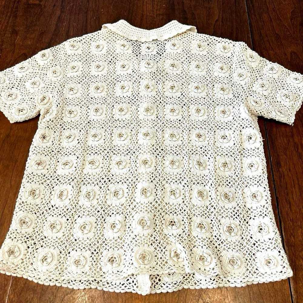 Vintage Hand Made Lace Cardigan in Ecru - image 11