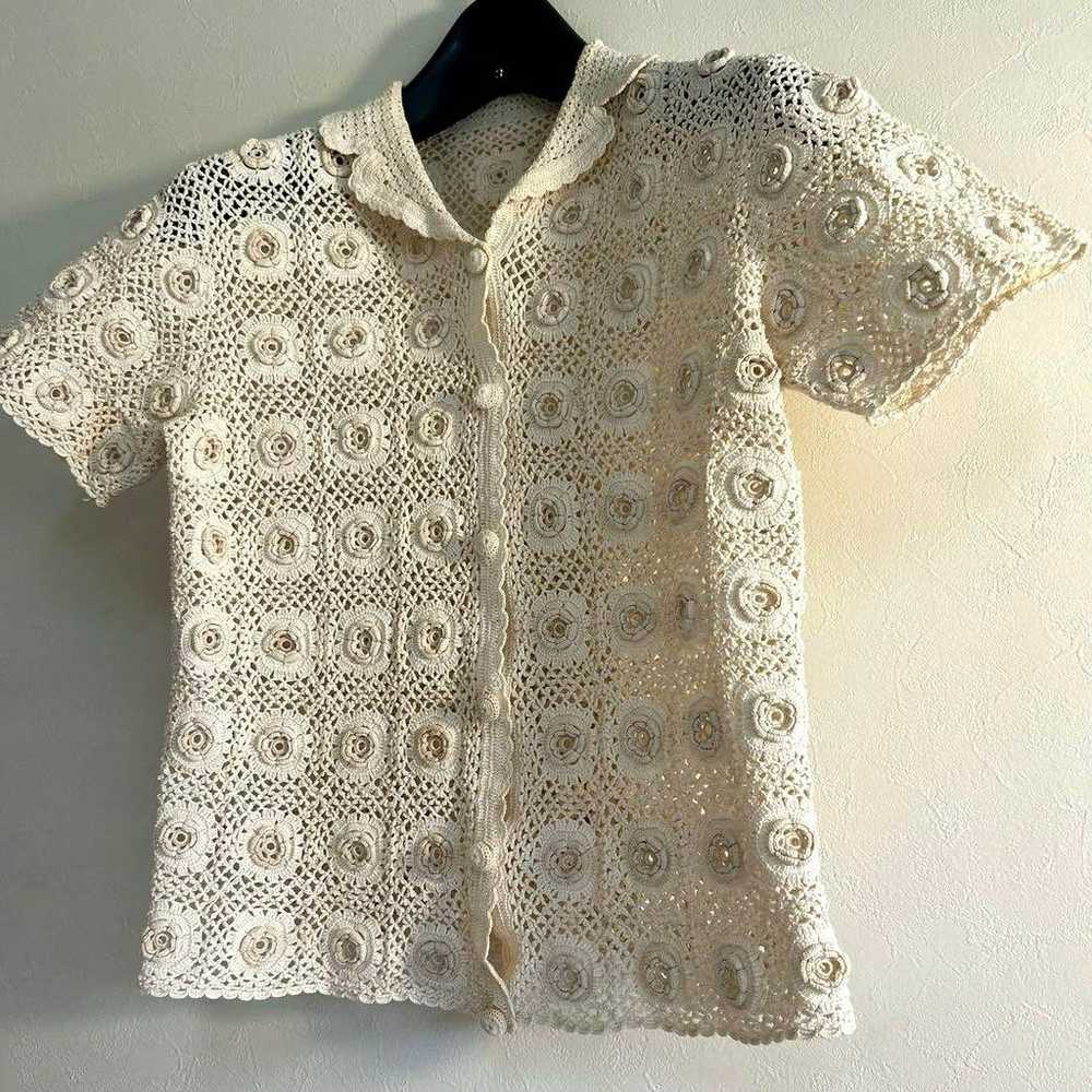 Vintage Hand Made Lace Cardigan in Ecru - image 3