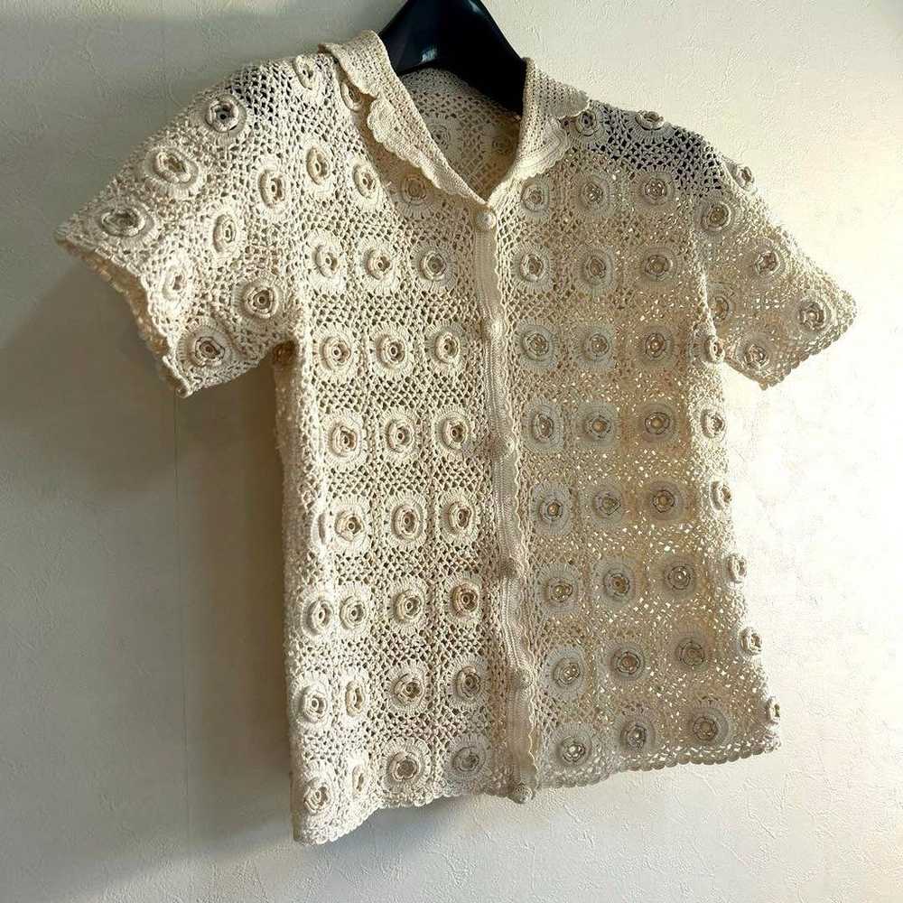 Vintage Hand Made Lace Cardigan in Ecru - image 4