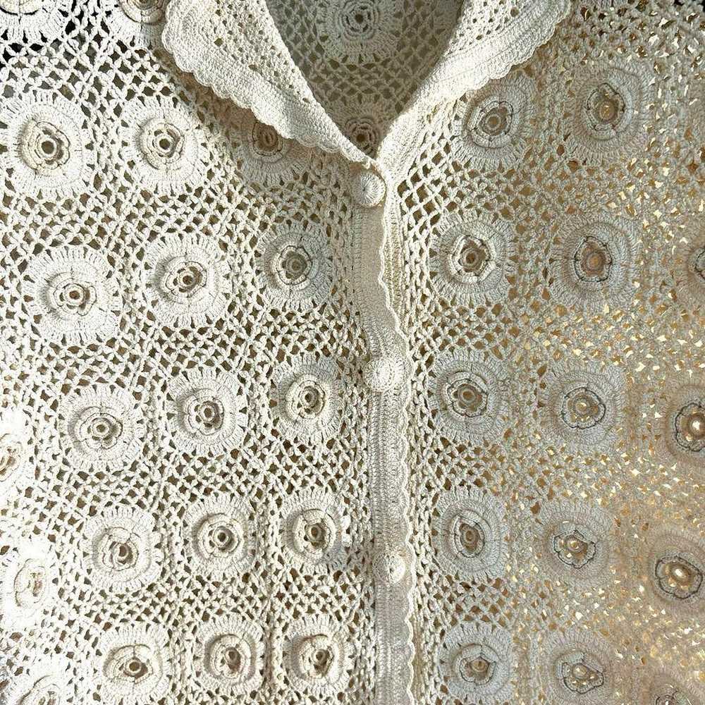 Vintage Hand Made Lace Cardigan in Ecru - image 5