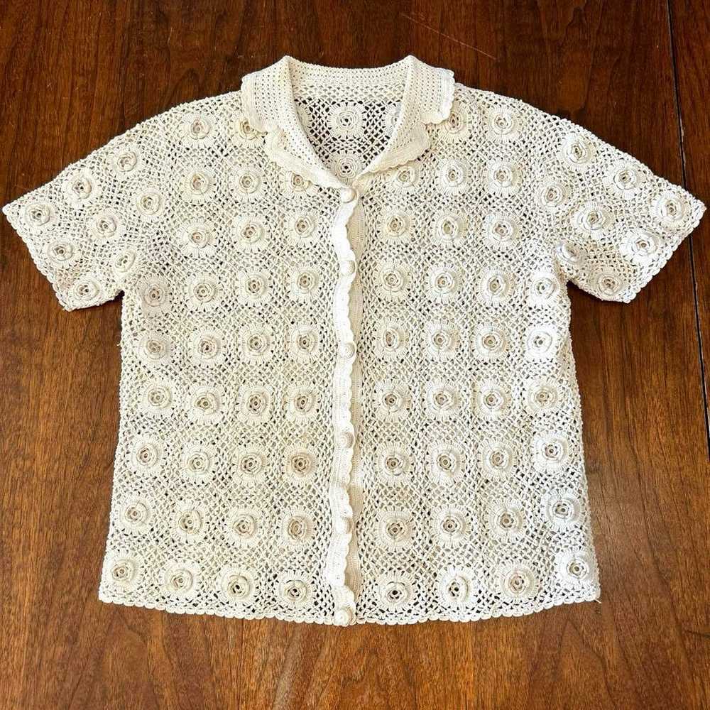 Vintage Hand Made Lace Cardigan in Ecru - image 7