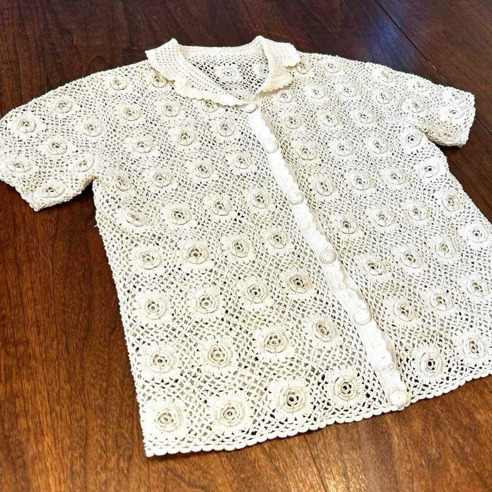 Vintage Hand Made Lace Cardigan in Ecru - image 8