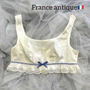 French Antique Vintage Cotton Lace Cropped Tops - image 1