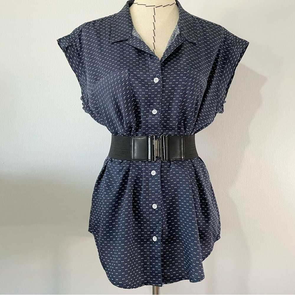 Jachs Girlfriend Navy Polka Dot Button Down Short… - image 7