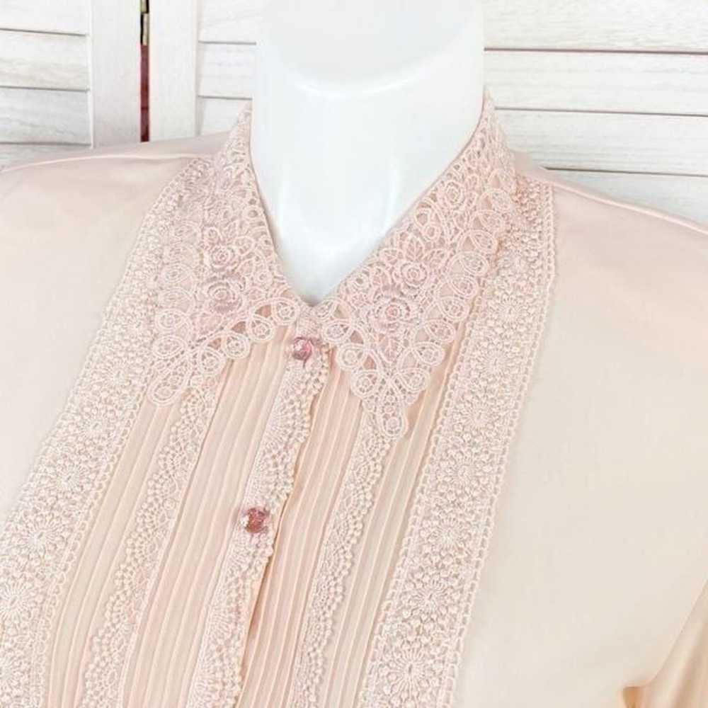 Kathy Che Vintage Sheer Lace Pleats Detail Blouse… - image 2