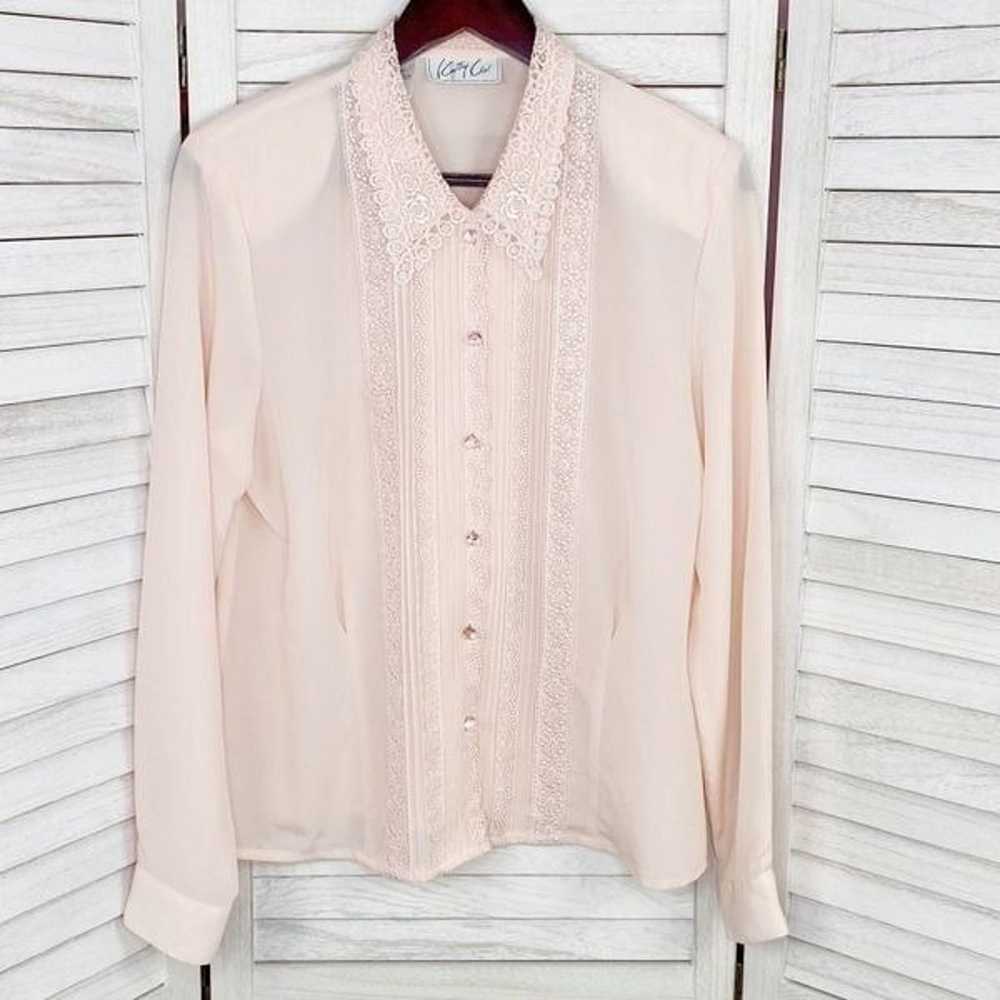 Kathy Che Vintage Sheer Lace Pleats Detail Blouse… - image 6