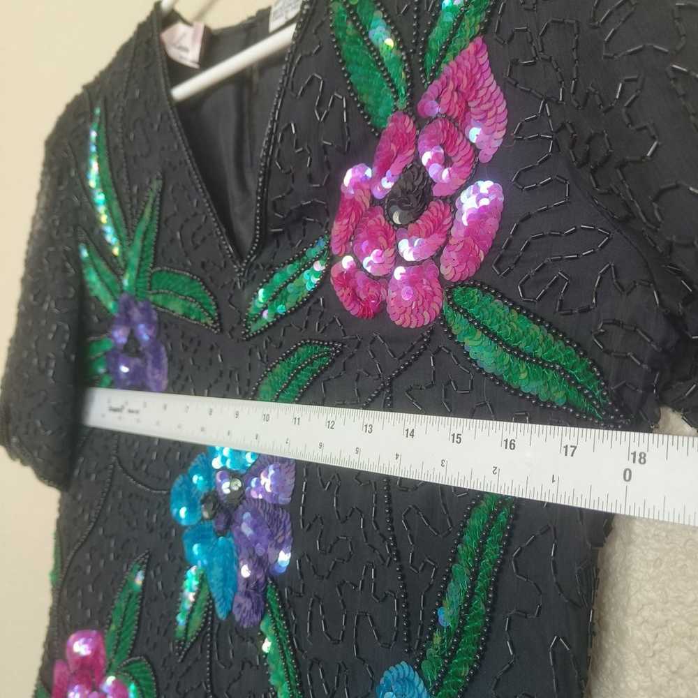 Laurence Kazar  Vintage 100% Silk Beaded Sequined… - image 4