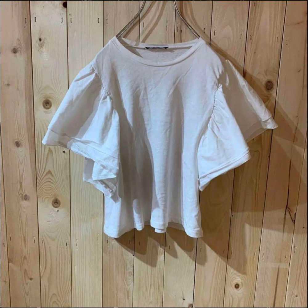 AE675 ZARA ZARA Over-sleeve T-shirt White Women's… - image 2