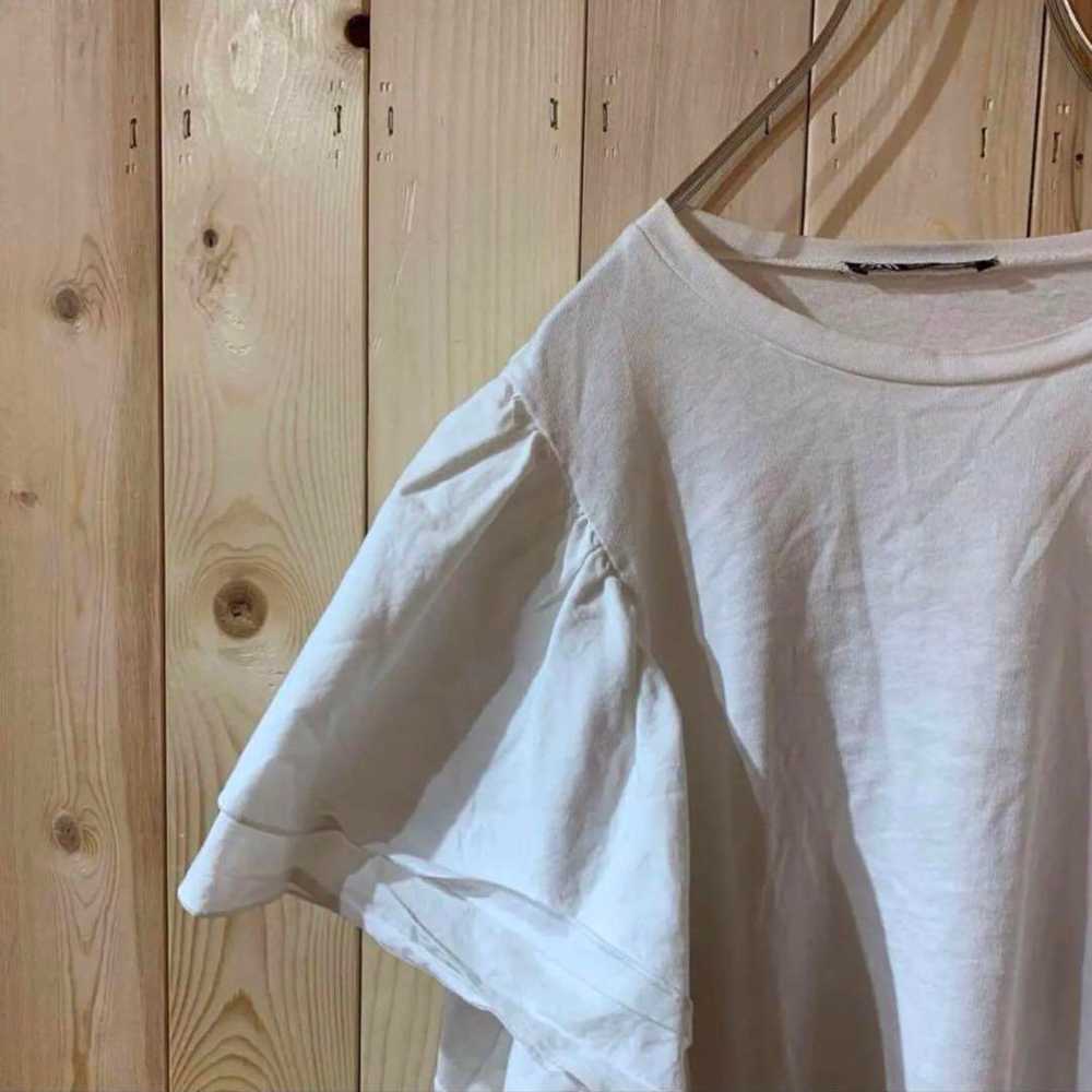 AE675 ZARA ZARA Over-sleeve T-shirt White Women's… - image 3