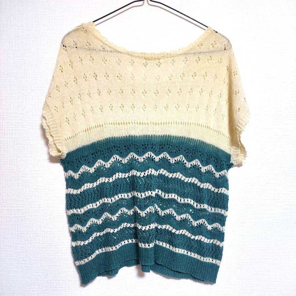 axes femme Green Cream Color Knit Short Sleeve M … - image 8