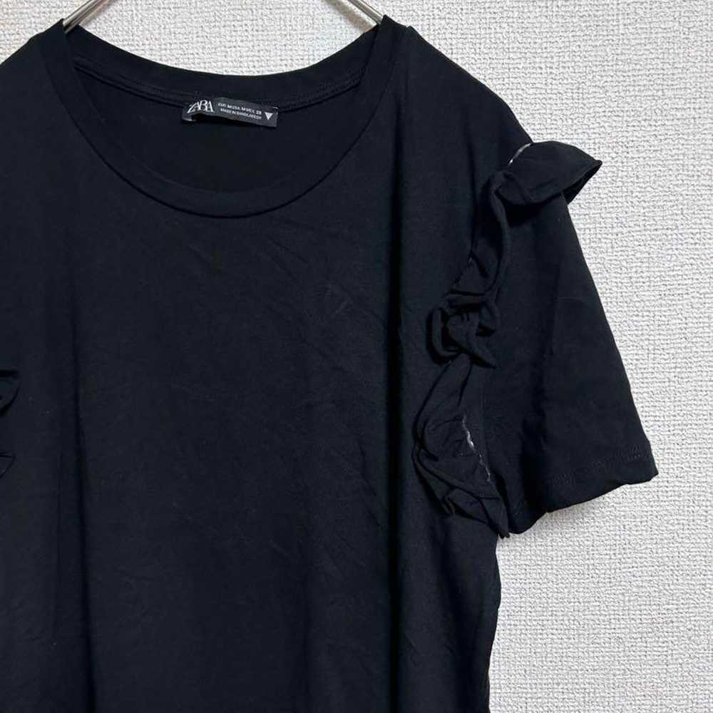 【321】ZARA Frilled Sleeve T-Shirt Black Vintage Cu… - image 5