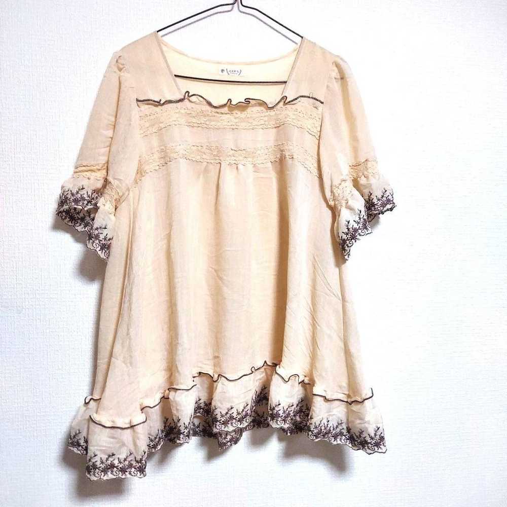 axes femme Short Sleeve Shirt Blouse Cream White … - image 2