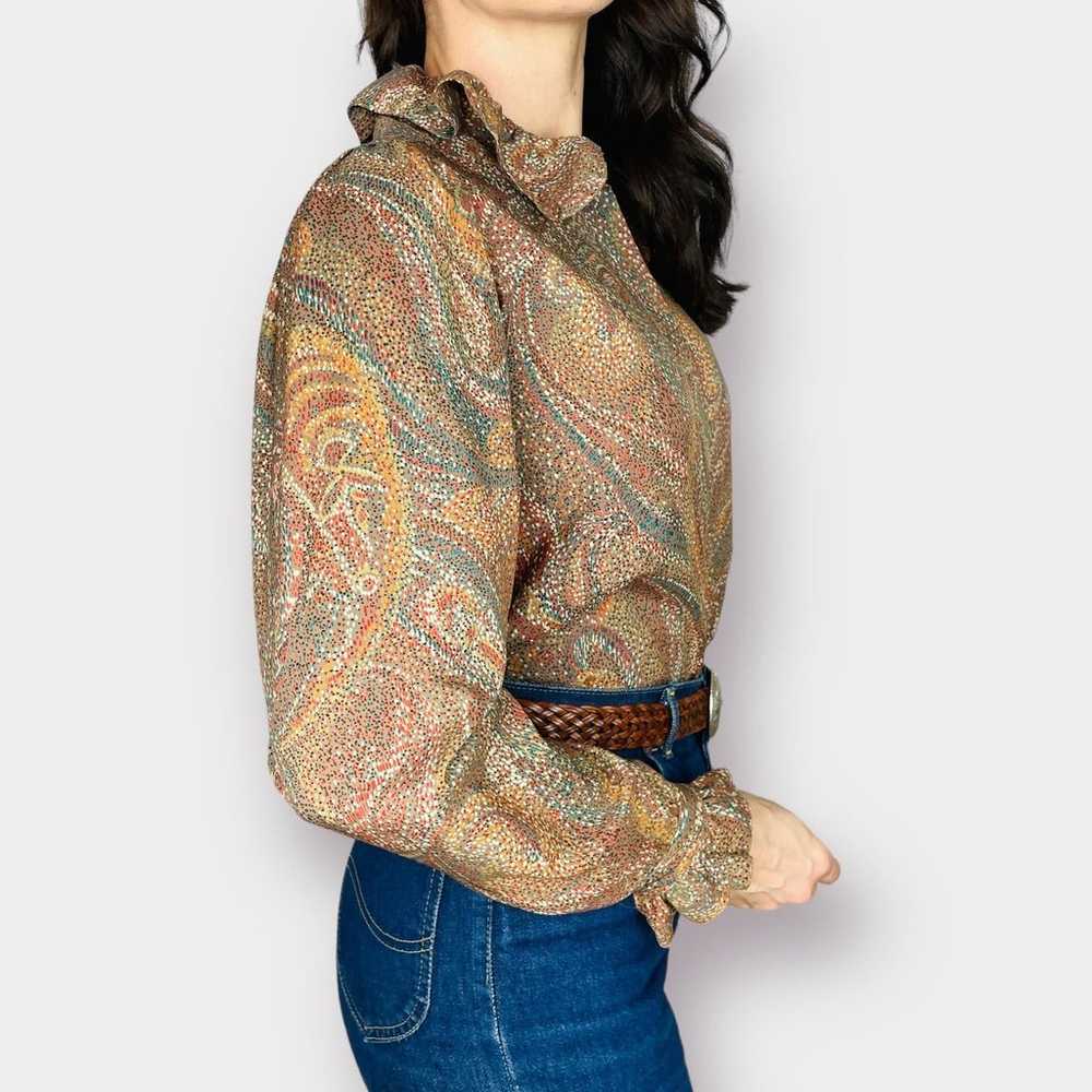 70s Evan Picone Tan and Neutrals Paisley Ruffle C… - image 6