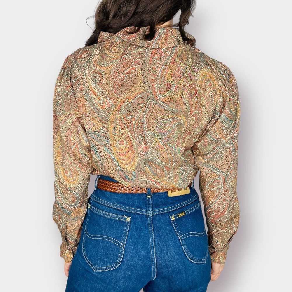 70s Evan Picone Tan and Neutrals Paisley Ruffle C… - image 7