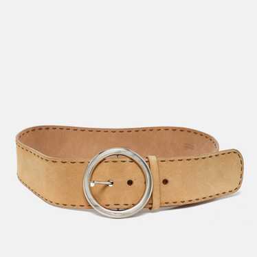 Prada Beige Suede Round Buckle Wide Belt 85Cm - image 1