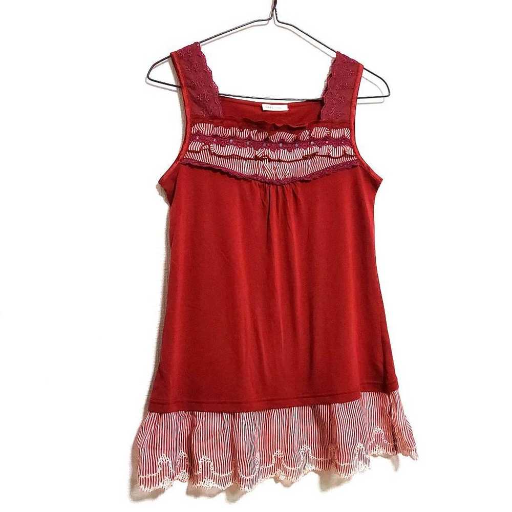 axes femme tank top camisole frill cute wine red - image 2