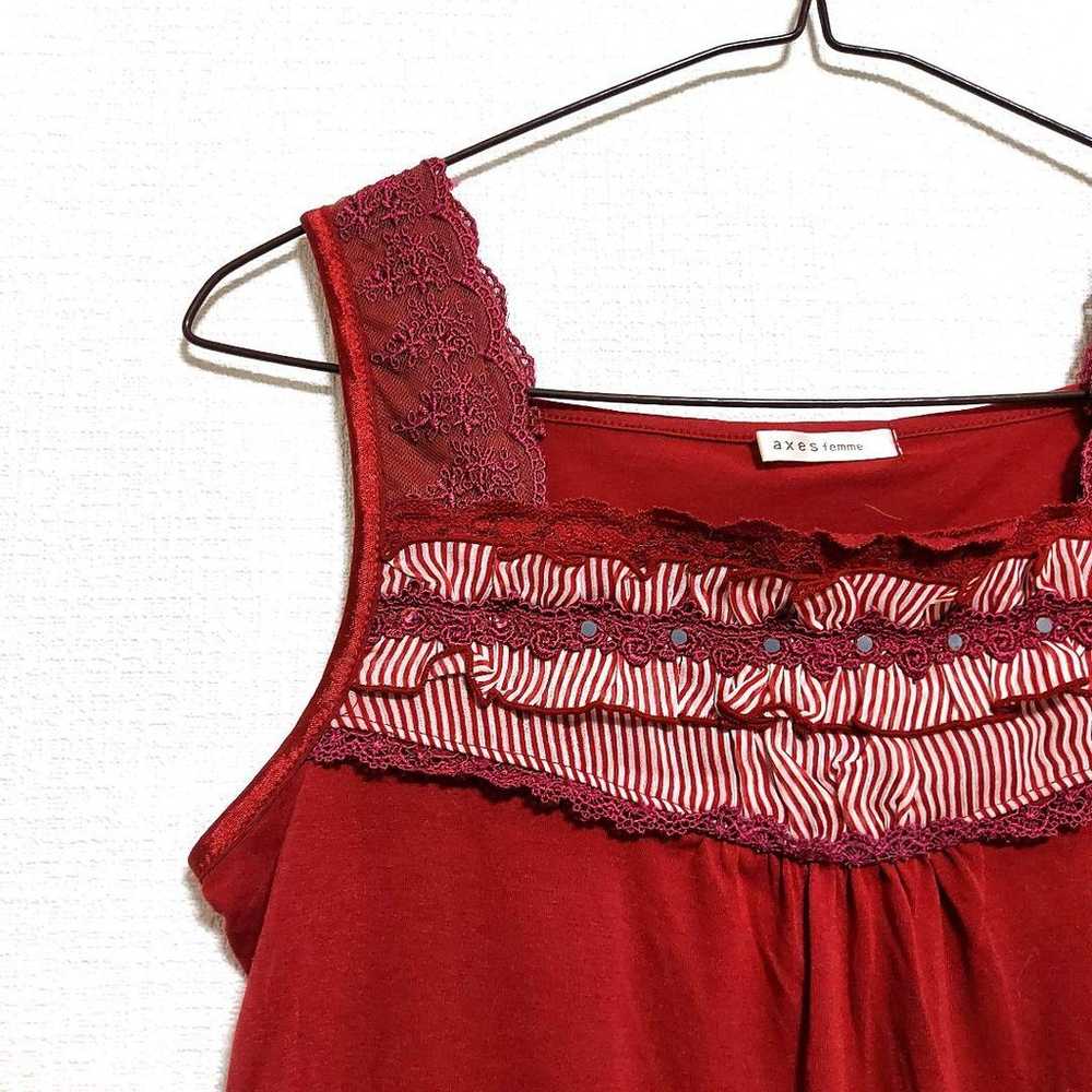 axes femme tank top camisole frill cute wine red - image 3