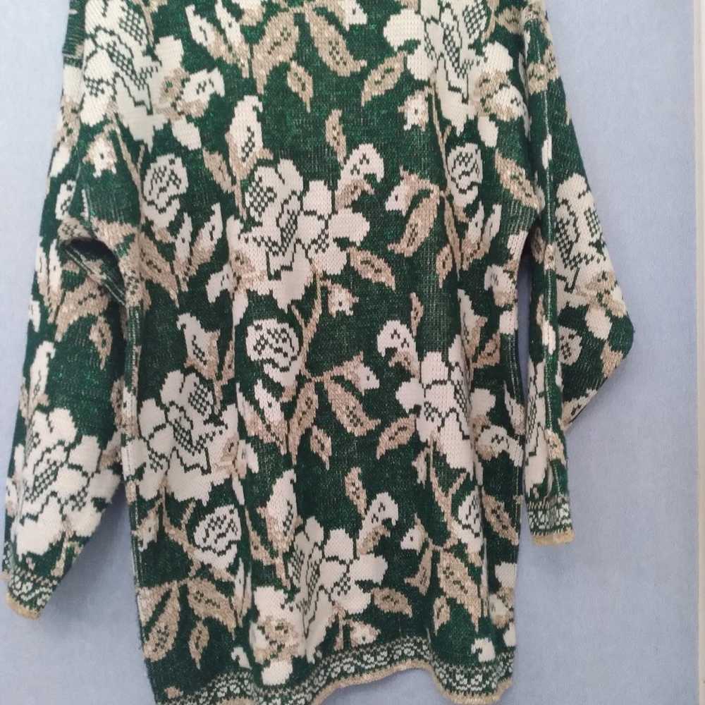 Vintage Holiday Time Green and Gold Sweater Spark… - image 2