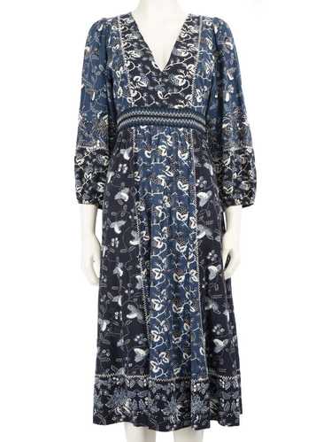 Ulla Johnson Navy Floral Print Pattern Midi Dress