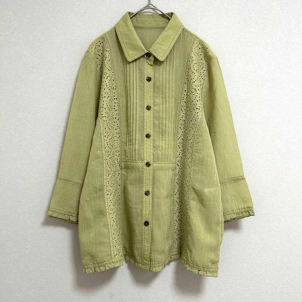 Fontaine Club Sheer Blouse 【L】 Light Green 3/4 Sl… - image 1